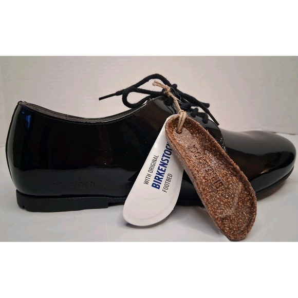 Birkenstock Saunders black patent leather flats oxfords lace up shoes Sz W 5-5.5 - Picture 5 of 15